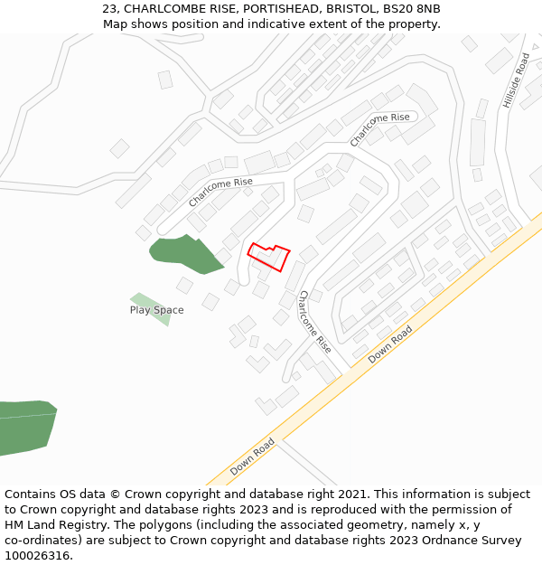 23, CHARLCOMBE RISE, PORTISHEAD, BRISTOL, BS20 8NB: Location map and indicative extent of plot