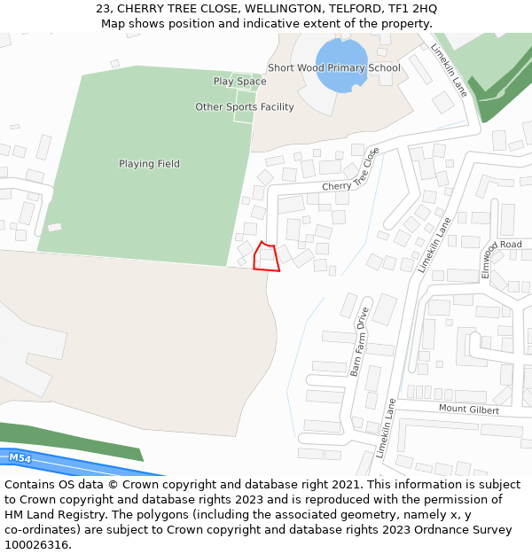 23, CHERRY TREE CLOSE, WELLINGTON, TELFORD, TF1 2HQ: Location map and indicative extent of plot