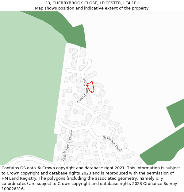 23, CHERRYBROOK CLOSE, LEICESTER, LE4 1EH: Location map and indicative extent of plot