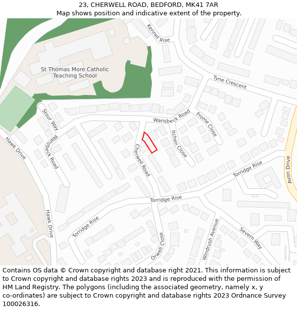 23, CHERWELL ROAD, BEDFORD, MK41 7AR: Location map and indicative extent of plot