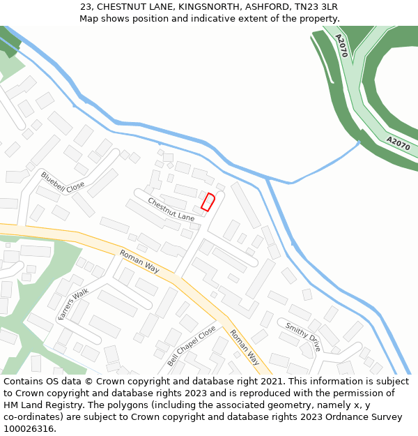 23, CHESTNUT LANE, KINGSNORTH, ASHFORD, TN23 3LR: Location map and indicative extent of plot