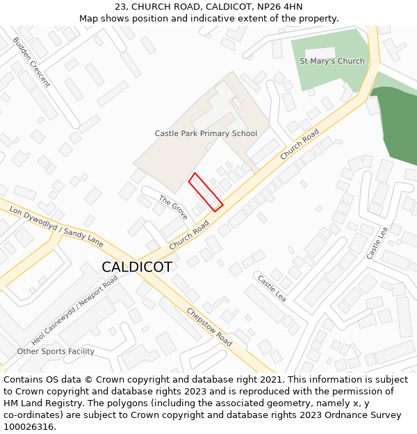 23, CHURCH ROAD, CALDICOT, NP26 4HN: Location map and indicative extent of plot