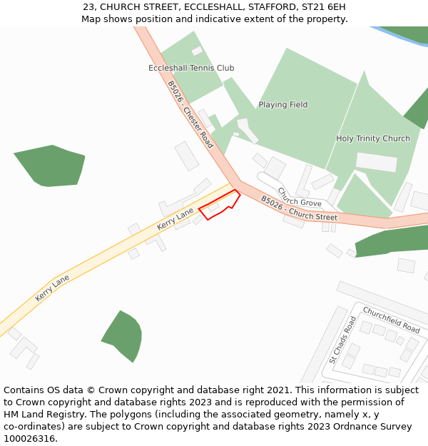 23, CHURCH STREET, ECCLESHALL, STAFFORD, ST21 6EH: Location map and indicative extent of plot