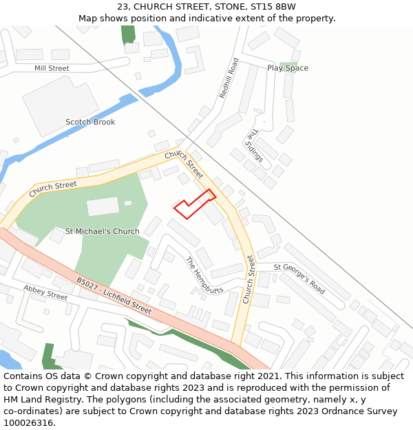 23, CHURCH STREET, STONE, ST15 8BW: Location map and indicative extent of plot
