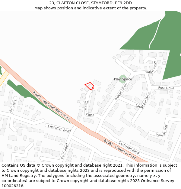 23, CLAPTON CLOSE, STAMFORD, PE9 2DD: Location map and indicative extent of plot