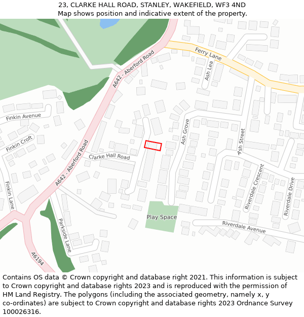 23, CLARKE HALL ROAD, STANLEY, WAKEFIELD, WF3 4ND: Location map and indicative extent of plot