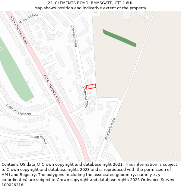 23, CLEMENTS ROAD, RAMSGATE, CT12 6UL: Location map and indicative extent of plot