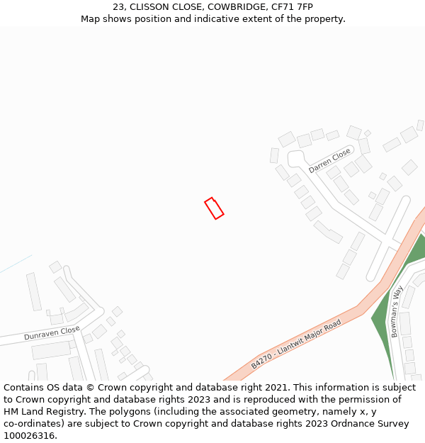 23, CLISSON CLOSE, COWBRIDGE, CF71 7FP: Location map and indicative extent of plot