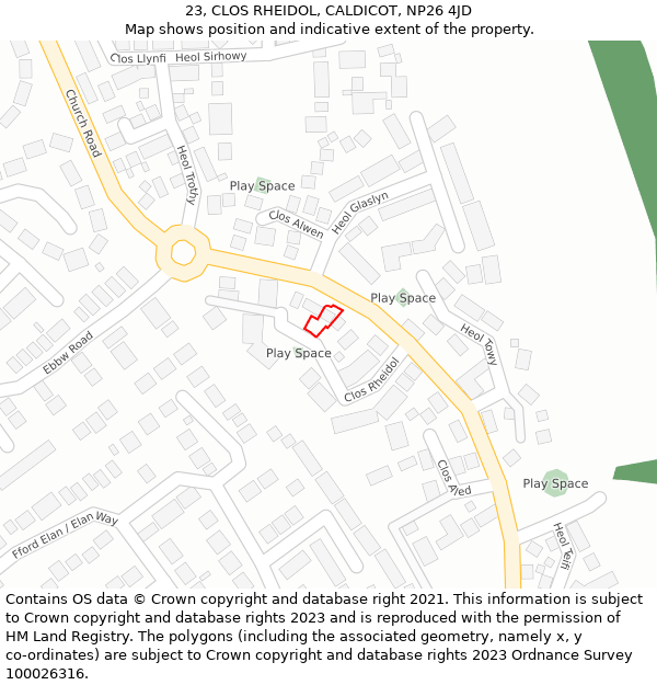 23, CLOS RHEIDOL, CALDICOT, NP26 4JD: Location map and indicative extent of plot