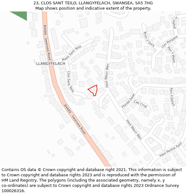 23, CLOS SANT TEILO, LLANGYFELACH, SWANSEA, SA5 7HG: Location map and indicative extent of plot