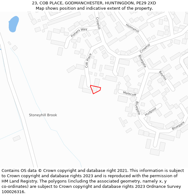 23, COB PLACE, GODMANCHESTER, HUNTINGDON, PE29 2XD: Location map and indicative extent of plot