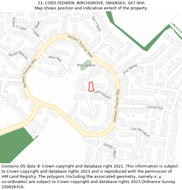 23, COED FEDWEN, BIRCHGROVE, SWANSEA, SA7 0HA: Location map and indicative extent of plot