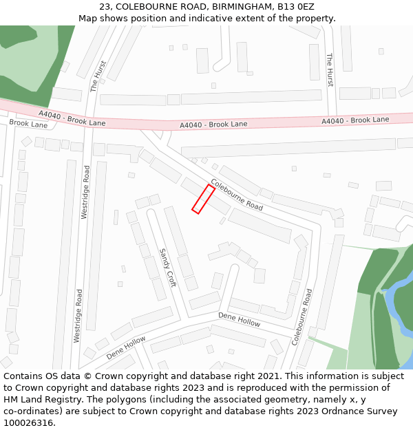 23, COLEBOURNE ROAD, BIRMINGHAM, B13 0EZ: Location map and indicative extent of plot