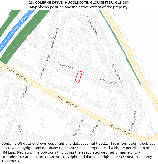 23, COLERNE DRIVE, HUCCLECOTE, GLOUCESTER, GL3 3SX: Location map and indicative extent of plot