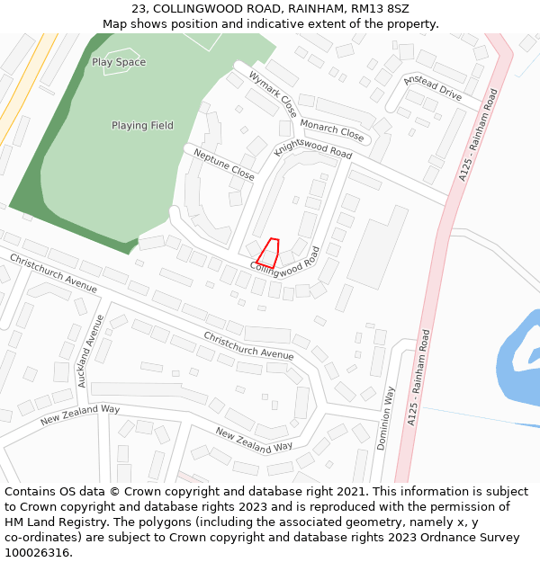 23, COLLINGWOOD ROAD, RAINHAM, RM13 8SZ: Location map and indicative extent of plot