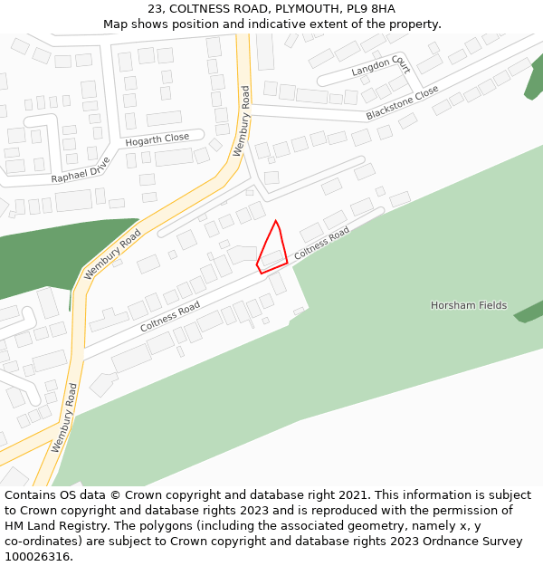 23, COLTNESS ROAD, PLYMOUTH, PL9 8HA: Location map and indicative extent of plot
