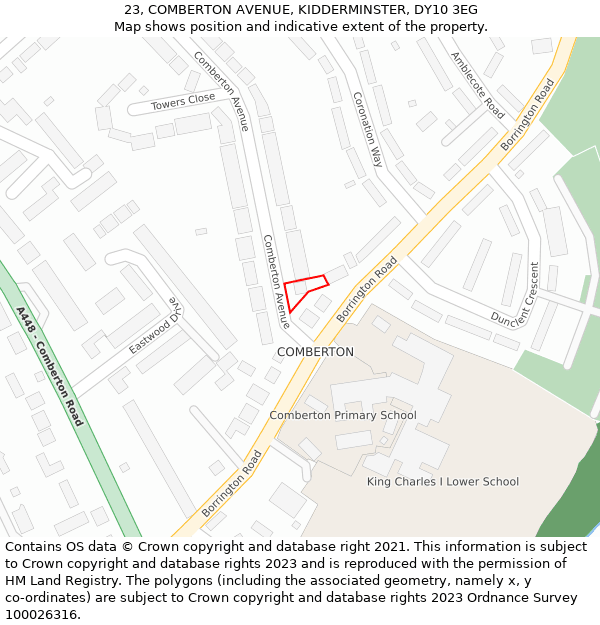 23, COMBERTON AVENUE, KIDDERMINSTER, DY10 3EG: Location map and indicative extent of plot