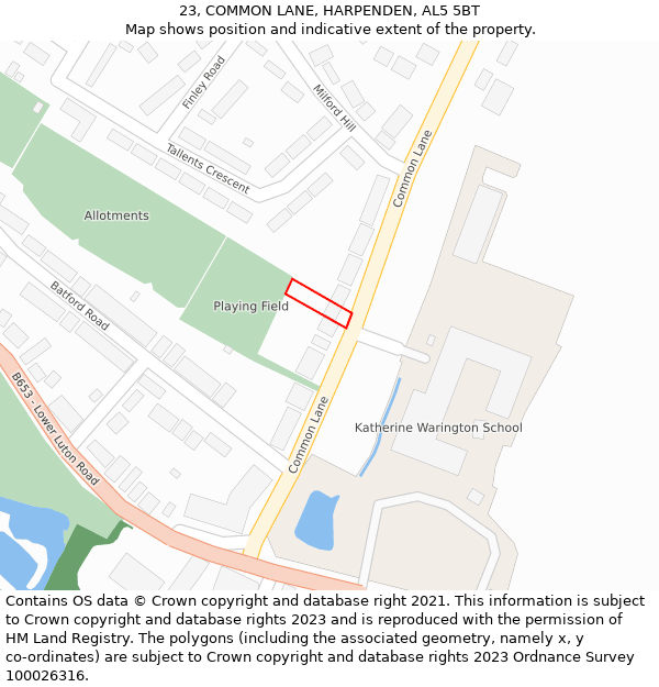 23, COMMON LANE, HARPENDEN, AL5 5BT: Location map and indicative extent of plot