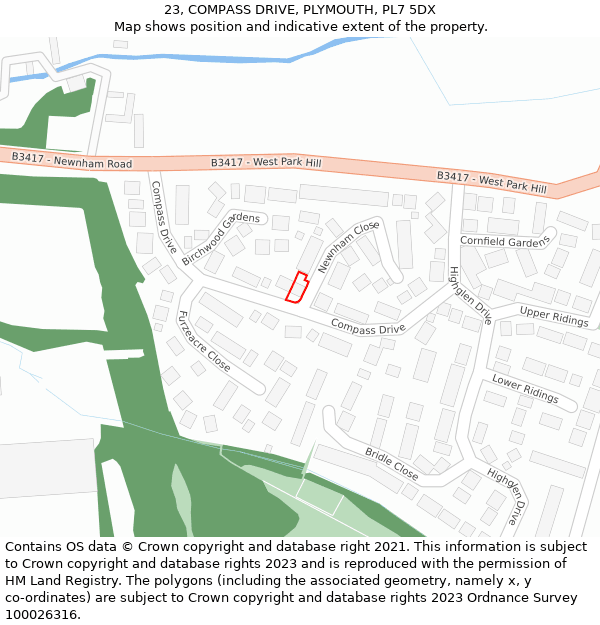 23, COMPASS DRIVE, PLYMOUTH, PL7 5DX: Location map and indicative extent of plot