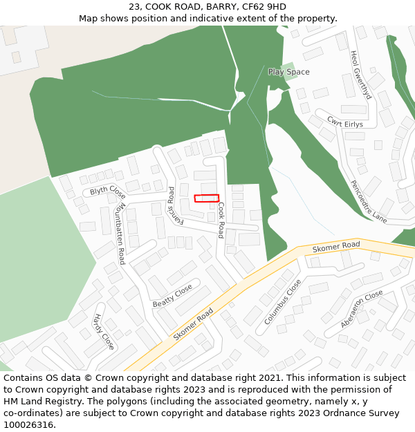 23, COOK ROAD, BARRY, CF62 9HD: Location map and indicative extent of plot