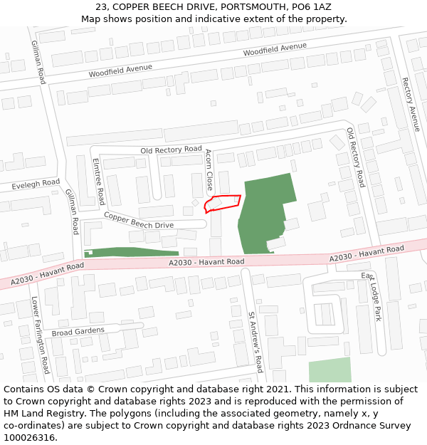 23, COPPER BEECH DRIVE, PORTSMOUTH, PO6 1AZ: Location map and indicative extent of plot