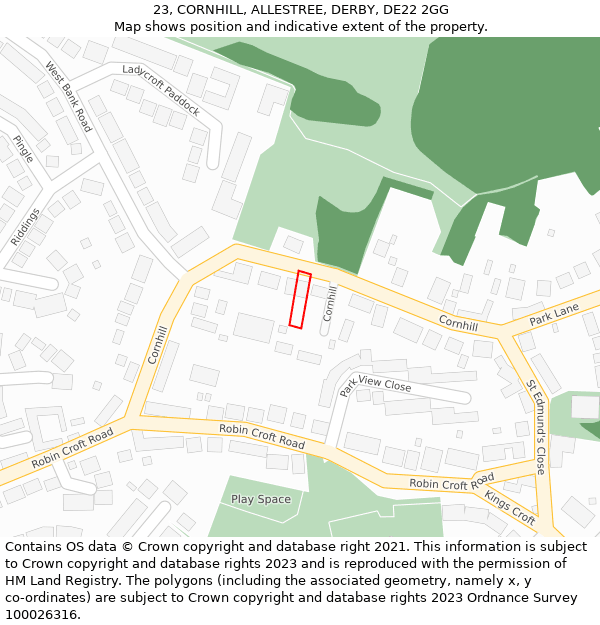 23, CORNHILL, ALLESTREE, DERBY, DE22 2GG: Location map and indicative extent of plot