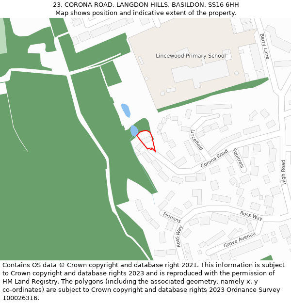 23, CORONA ROAD, LANGDON HILLS, BASILDON, SS16 6HH: Location map and indicative extent of plot