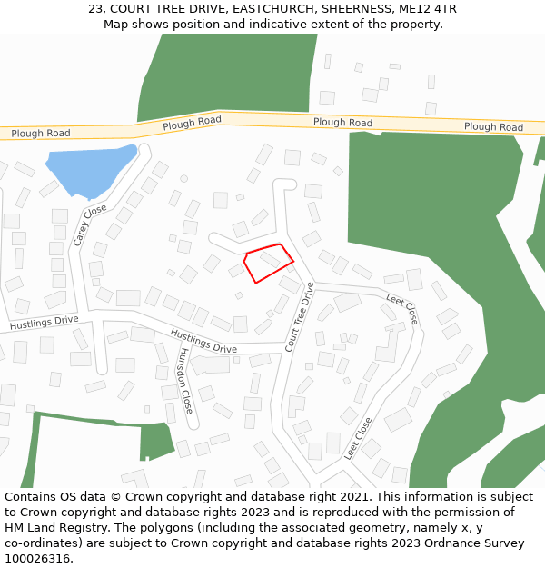 23, COURT TREE DRIVE, EASTCHURCH, SHEERNESS, ME12 4TR: Location map and indicative extent of plot