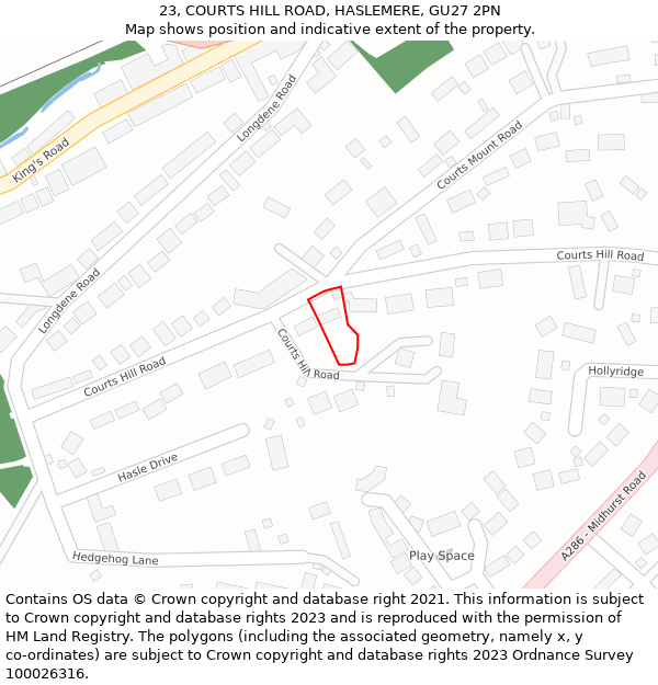 23, COURTS HILL ROAD, HASLEMERE, GU27 2PN: Location map and indicative extent of plot