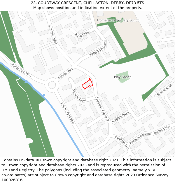 23, COURTWAY CRESCENT, CHELLASTON, DERBY, DE73 5TS: Location map and indicative extent of plot