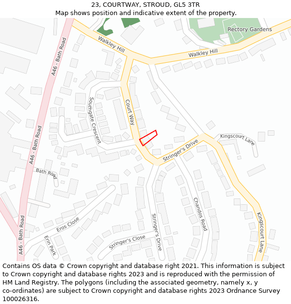 23, COURTWAY, STROUD, GL5 3TR: Location map and indicative extent of plot