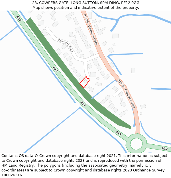 23, COWPERS GATE, LONG SUTTON, SPALDING, PE12 9GG: Location map and indicative extent of plot