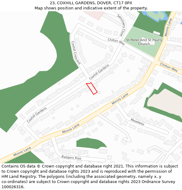 23, COXHILL GARDENS, DOVER, CT17 0PX: Location map and indicative extent of plot