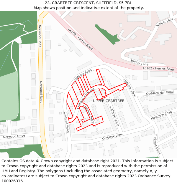 23, CRABTREE CRESCENT, SHEFFIELD, S5 7BL: Location map and indicative extent of plot