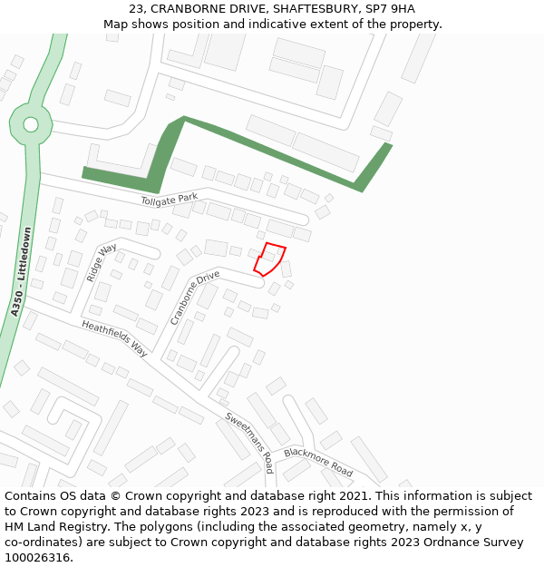 23, CRANBORNE DRIVE, SHAFTESBURY, SP7 9HA: Location map and indicative extent of plot