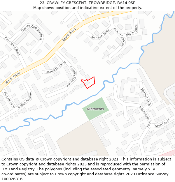 23, CRAWLEY CRESCENT, TROWBRIDGE, BA14 9SP: Location map and indicative extent of plot