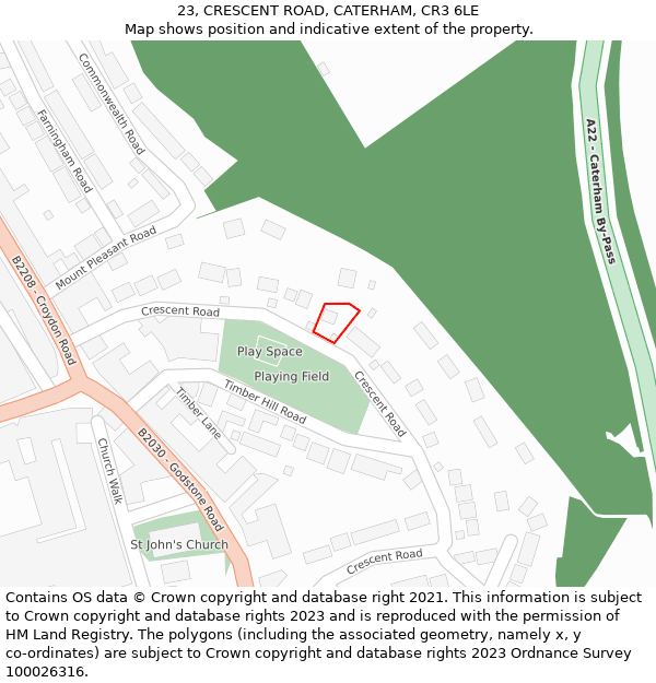 23, CRESCENT ROAD, CATERHAM, CR3 6LE: Location map and indicative extent of plot