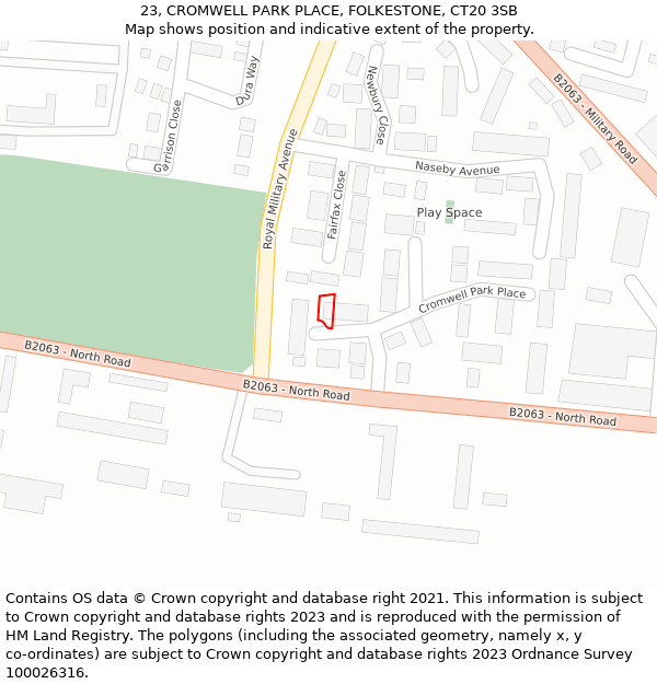 23, CROMWELL PARK PLACE, FOLKESTONE, CT20 3SB: Location map and indicative extent of plot