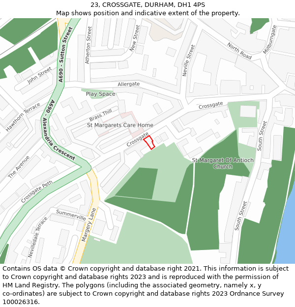 23, CROSSGATE, DURHAM, DH1 4PS: Location map and indicative extent of plot