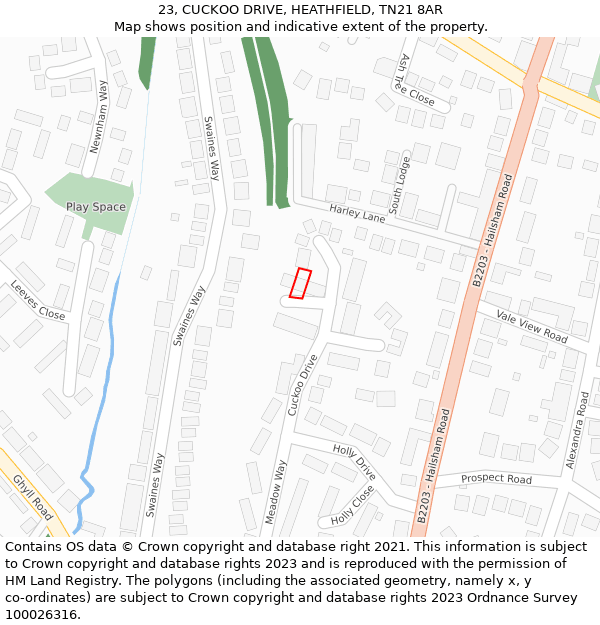 23, CUCKOO DRIVE, HEATHFIELD, TN21 8AR: Location map and indicative extent of plot
