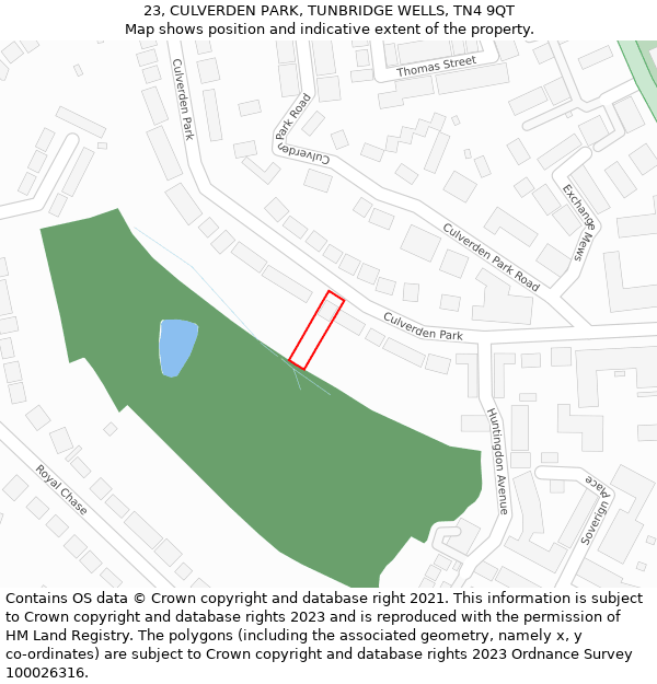 23, CULVERDEN PARK, TUNBRIDGE WELLS, TN4 9QT: Location map and indicative extent of plot