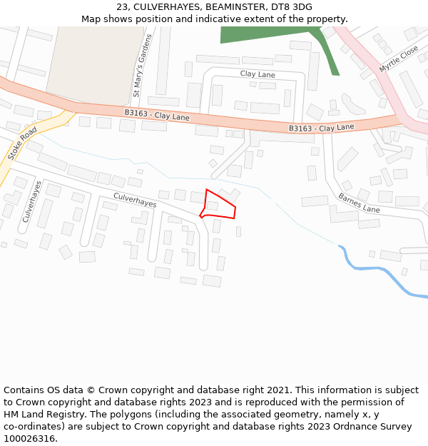 23, CULVERHAYES, BEAMINSTER, DT8 3DG: Location map and indicative extent of plot