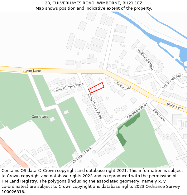 23, CULVERHAYES ROAD, WIMBORNE, BH21 1EZ: Location map and indicative extent of plot