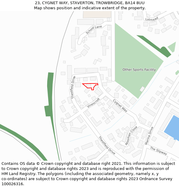 23, CYGNET WAY, STAVERTON, TROWBRIDGE, BA14 8UU: Location map and indicative extent of plot