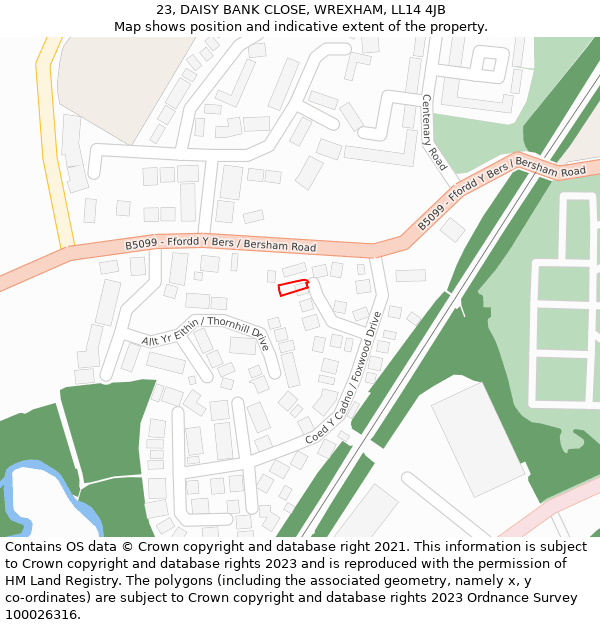 23, DAISY BANK CLOSE, WREXHAM, LL14 4JB: Location map and indicative extent of plot