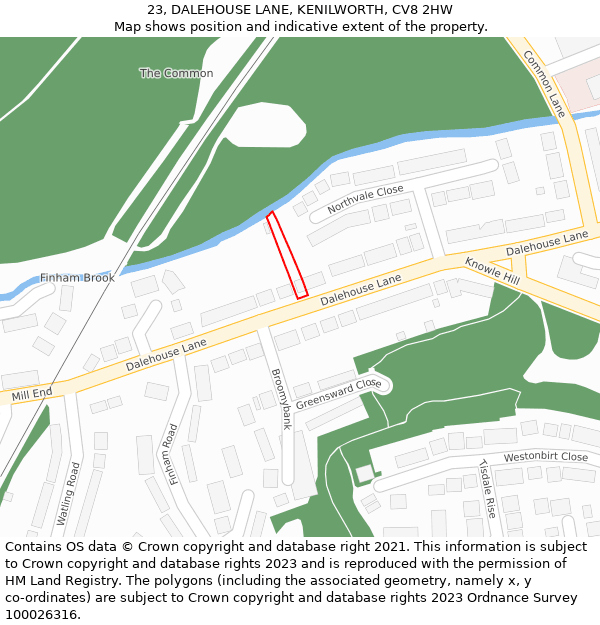 23, DALEHOUSE LANE, KENILWORTH, CV8 2HW: Location map and indicative extent of plot