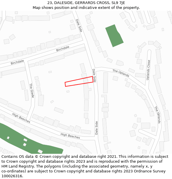 23, DALESIDE, GERRARDS CROSS, SL9 7JE: Location map and indicative extent of plot