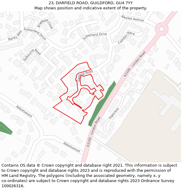 23, DARFIELD ROAD, GUILDFORD, GU4 7YY: Location map and indicative extent of plot