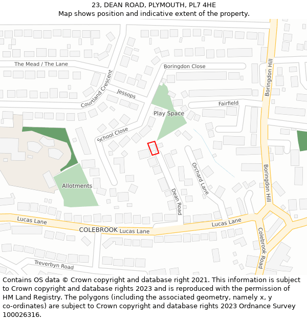 23, DEAN ROAD, PLYMOUTH, PL7 4HE: Location map and indicative extent of plot