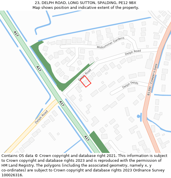 23, DELPH ROAD, LONG SUTTON, SPALDING, PE12 9BX: Location map and indicative extent of plot